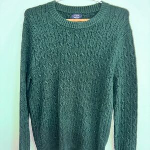 J Crew Sweater Men small green Cable Knit Wool Blend crewneck Pullover Casual